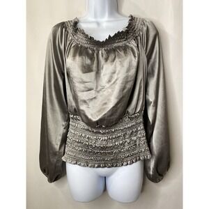 Metrostyle Women's Cropped Peasant Shirt Size 16 Silky Soft‎ Satin Clubbing Wear